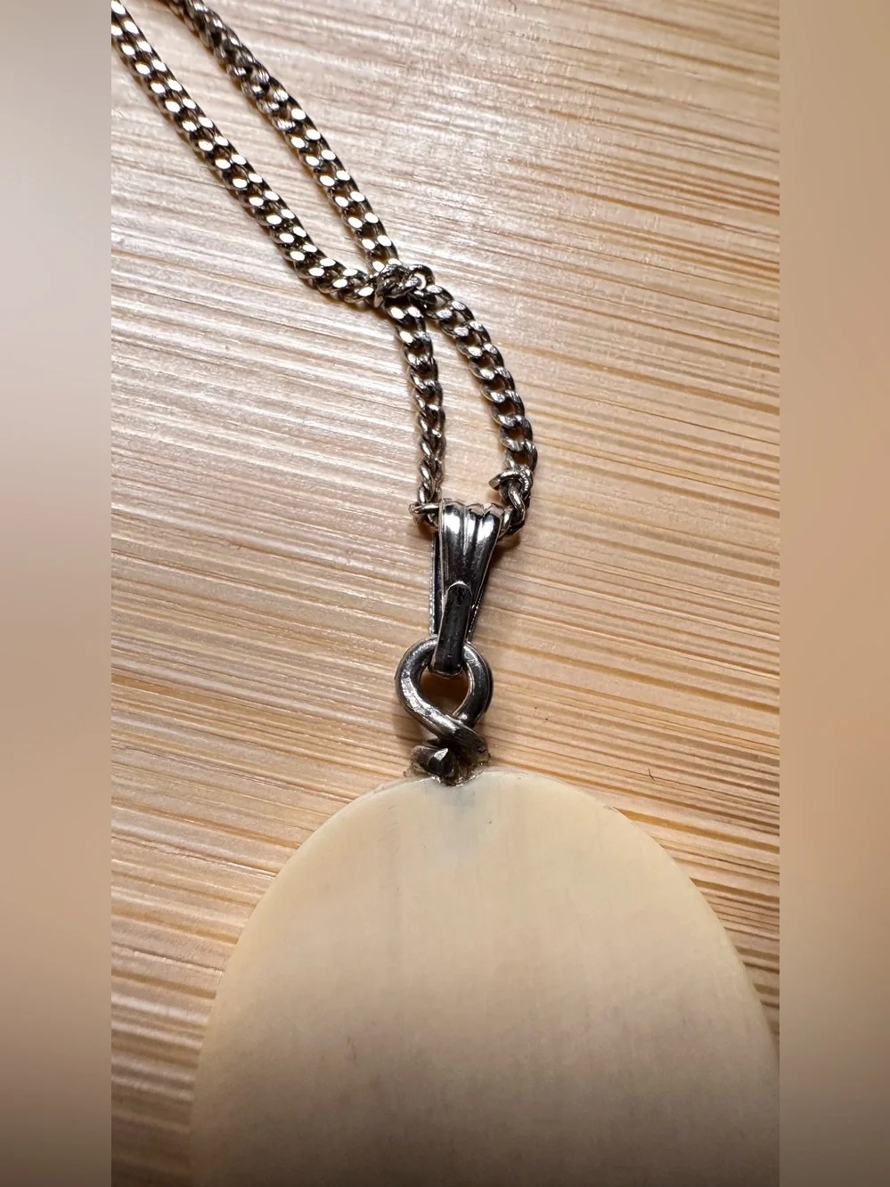 Tree of Life Oval Pendant Necklace - Faux Bone carved on silver tone chain